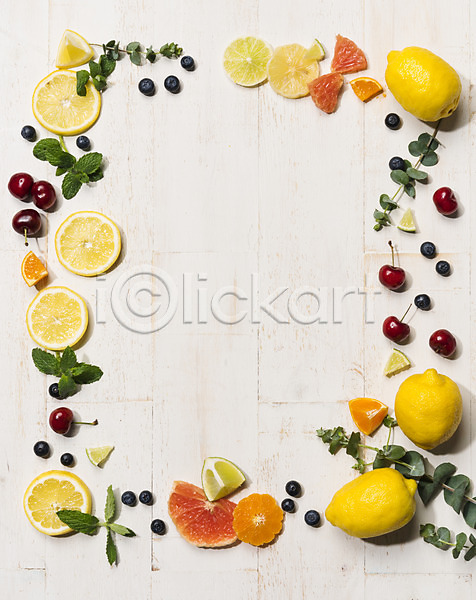 사람없음 JPG 포토 과일 나뭇잎 레몬 백그라운드 블루베리 스튜디오촬영 실내 오렌지 자몽 체리 프레임