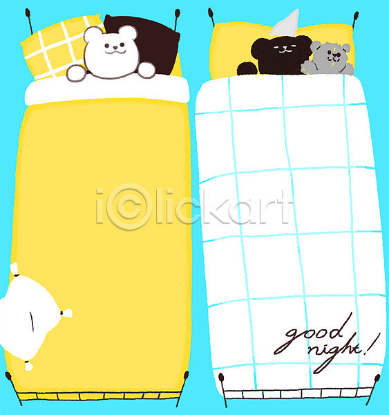 사람없음 PSD 일러스트 프레임일러스트 곰 백곰 베개 이불 인형 잠 친구 침대 캐릭터 프레임 흑곰
