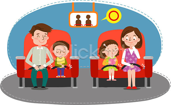 남자 성인 어린이 여러명 여자 AI(파일형식) 일러스트 대중교통 버스 안전 안전벨트 앉기 예절 의자 전신