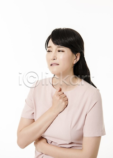 고통 답답함 30대 성인 성인여자한명만 여자 한국인 한명 JPG 앞모습 포토 상반신 서기 스튜디오촬영 실내 응시 찡그림