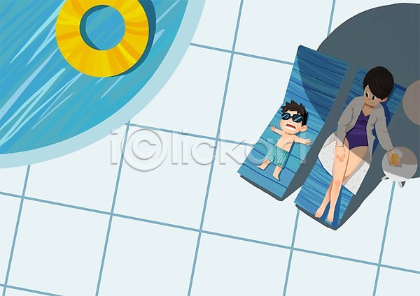 휴식 남자 두명 성인 어린이 여자 PSD 일러스트 가족 바캉스 수영장 아들 앉기 엄마 여름(계절) 여름휴가 전신 튜브