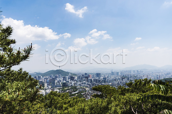 사람없음 JPG 포토 나무 빌딩 빌딩숲 야외 인왕산 주간 풍경(경치) 하늘 한국 한양도성