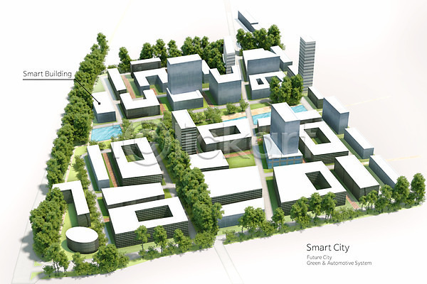 스마트 사람없음 3D PSD 디지털합성 편집이미지 공원 그린시티 나무 도시 빌딩 자연 주간 친환경 편집 합성