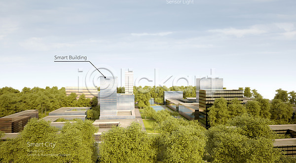 스마트 사람없음 3D PSD 디지털합성 편집이미지 건물 그린시티 나무 도시 빌딩 자연 주간 친환경 편집 합성