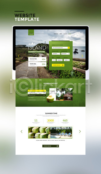 사람없음 PSD 사이트템플릿 웹템플릿 템플릿 과일 바다 바캉스 섬 여름휴가 초록색 코코넛 태블릿 해변 홈페이지 홈페이지시안