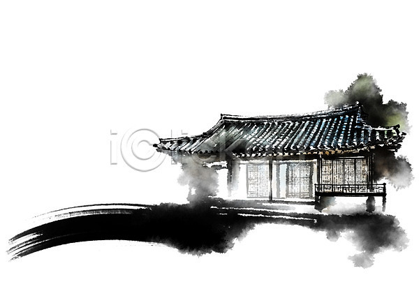 사람없음 PSD 일러스트 고건축 기와집 붓터치 전통문화 캘리그라피 한국 한국건축 한국문화 한국전통 한옥