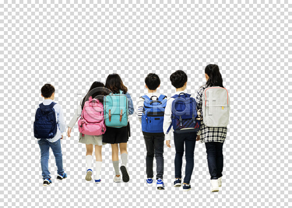10대 남자 어린이 여러명 여자 초등학생 한국인 PNG 뒷모습 편집이미지 걷기 어린이교육 전신 책가방 초등학교 친구 편집소스