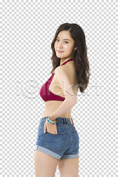 섹시 20대 성인 성인여자한명만 여자 한국인 한명 PNG 뒷모습 편집이미지 뒤돌아보기 몸매 미소(표정) 뷰티 비키니 상반신 서기 의료성형뷰티 편집소스