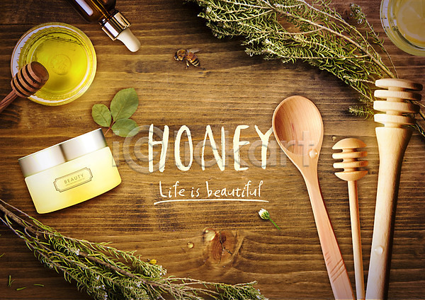 사람없음 PSD 편집이미지 꿀 꿀벌 나무바닥 드라이플라워 뷰티 식기 앰플 한마리 화장품