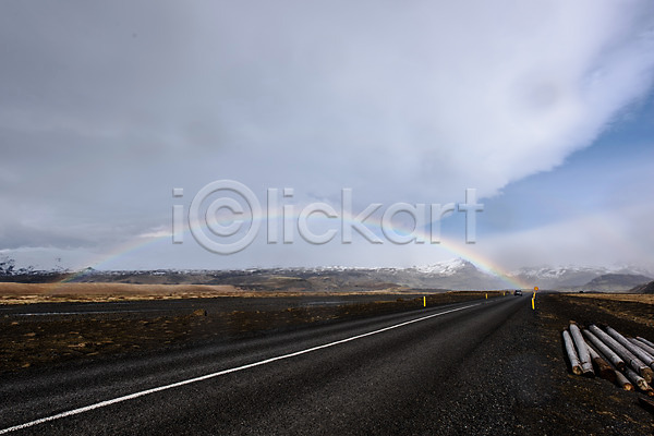 사람없음 JPG 포토 구름(자연) 길 도로 무지개 산 아이슬란드 야외 유럽 유럽풍경 주간 풍경(경치) 하늘 해외풍경