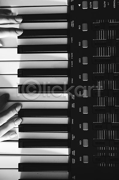 화목 여자 한명 JPG 포토 해외이미지 검은색 기구 놀이 디지털 멜로디 뮤지컬 미술 소리 손 연주자 열쇠 오디오 오르간 음악 전자 키보드 피아노(악기) 해외202004 흰색