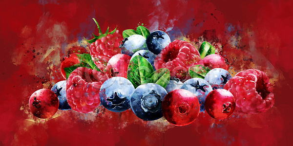 사람없음 JPG 포토 해외이미지 디저트 딸기 블루베리 산딸기 수채화(물감) 클립아트 해외202004