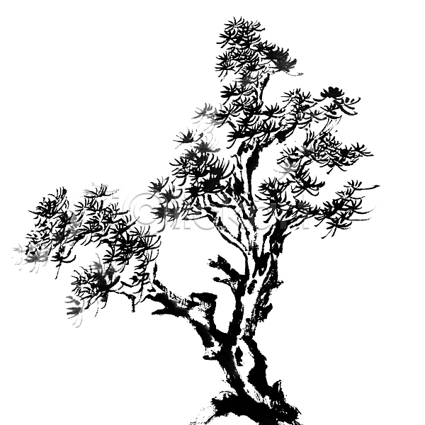 사람없음 JPG 포토 해외이미지 그림 나뭇가지 동양화 먹 미술 번짐 붓터치 소나무 해외202004