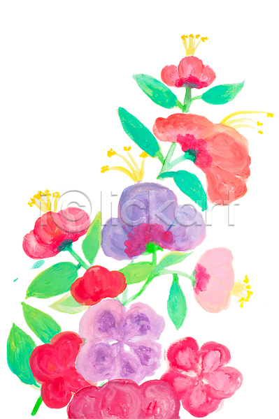사람없음 JPG 일러스트 해외이미지 그림 꽃 꽃다발 번짐 붓터치 수채화(물감) 식물 양귀비 해외202004