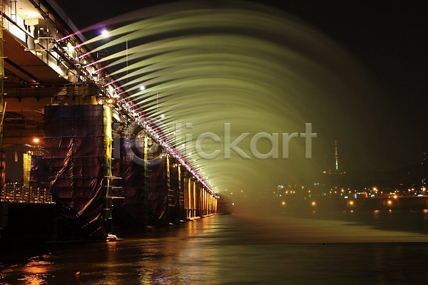 사람없음 JPG 포토 강 남산타워 다리(건축물) 도시 반포대교 분수 야간 야경 야외 풍경(경치) 한강 한국
