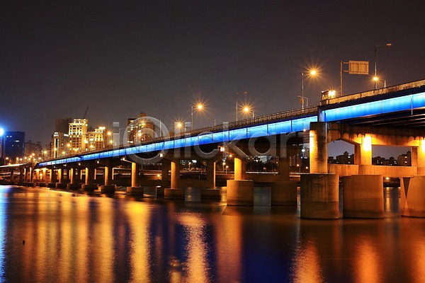 사람없음 JPG 포토 강 다리(건축물) 도시 빌딩 야간 야경 야외 풍경(경치) 한강 한국