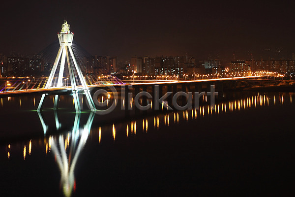 사람없음 JPG 포토 강 다리(건축물) 도시 물그림자 빌딩 야간 야경 야외 풍경(경치) 한강 한국