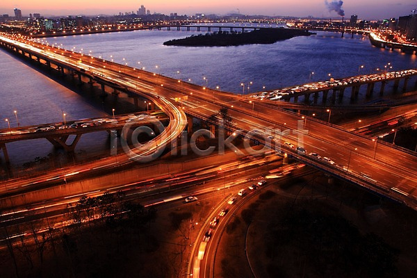 사람없음 JPG 포토 강 다리(건축물) 도로 도시 빌딩 야간 야경 야외 자동차 풍경(경치) 한강 한국