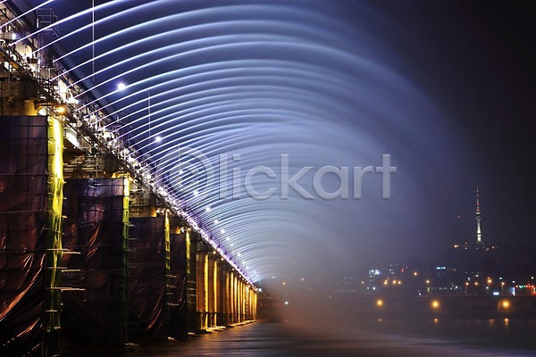 사람없음 JPG 포토 강 남산타워 다리(건축물) 도시 반포대교 분수 야간 야경 야외 풍경(경치) 한강 한국