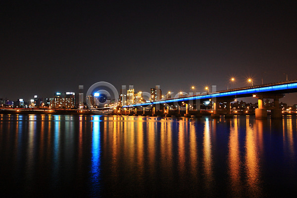 사람없음 JPG 포토 강 다리(건축물) 도시 빌딩 야간 야경 야외 풍경(경치) 한강 한국