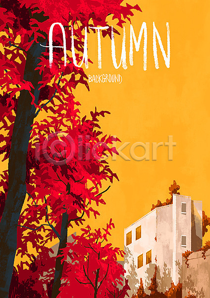 사람없음 PSD 일러스트 가을(계절) 가을배경 가을풍경 건물 낙엽 단풍 단풍나무 백그라운드 하늘