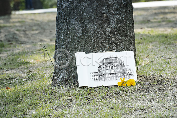 사람없음 PSD 편집이미지 공책 꽃 나무 드로잉 목업 스케치 스케치북 잔디