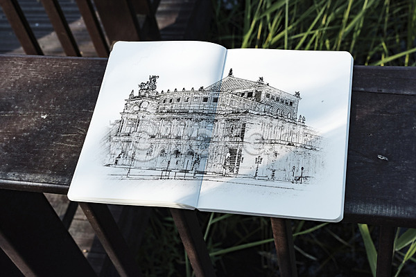 사람없음 PSD 편집이미지 하이앵글 건축물 공책 나뭇잎 다리 드로잉 목업 스케치 스케치북