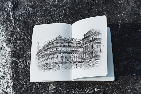사람없음 PSD 편집이미지 하이앵글 건축물 공책 돌 드로잉 목업 스케치 스케치북