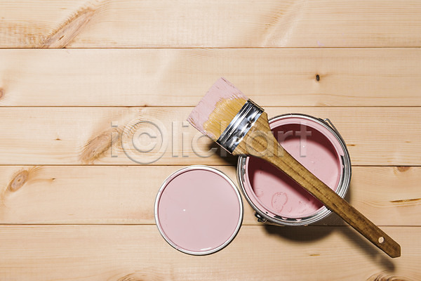 사람없음 JPG 포토 하이앵글 DIY 나무배경 목재 분홍색 셀프 인테리어 페인트 페인트붓