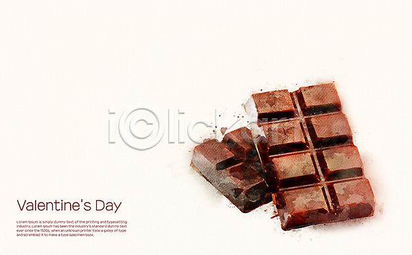 사람없음 PSD 일러스트 기념일 발렌타인데이 번짐 수채화(물감) 초콜릿