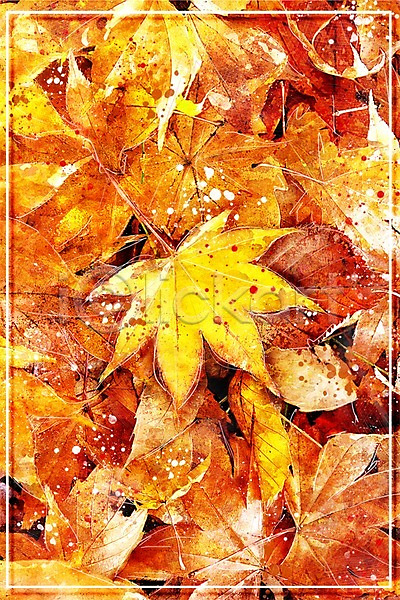 감성 사람없음 PSD 일러스트 가을(계절) 낙엽 단풍 수채화(물감) 풍경(경치)