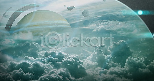 상상 사람없음 PSD 디지털합성 편집이미지 VR기기 가상현실 구름(자연) 오큘러스 우주 우주선 지구 합성 행성