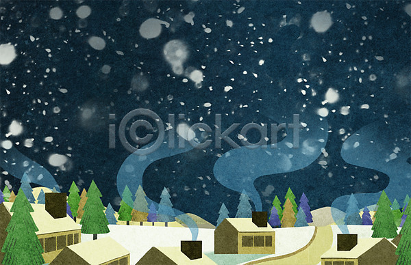 사람없음 PSD 일러스트 겨울 겨울배경 계절 나무 눈(날씨) 마을 백그라운드 연기 주택