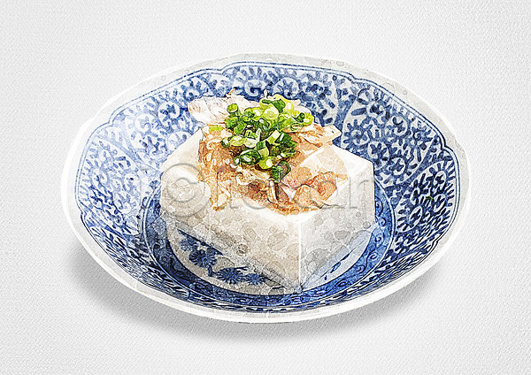 사람없음 PSD 일러스트 두부 수채화(물감) 연두부 음식 일본음식 접시