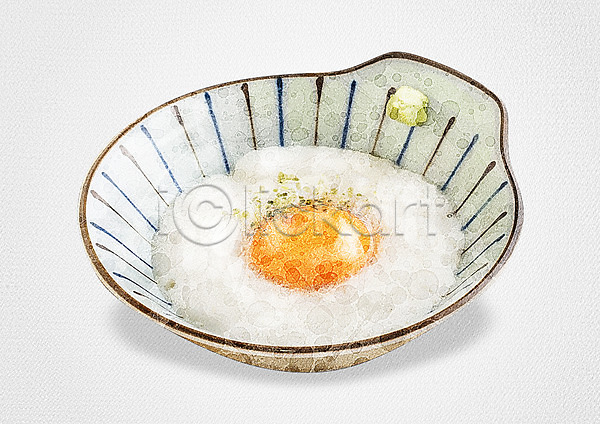 사람없음 PSD 일러스트 계란 계란프라이 수채화(물감) 음식 접시