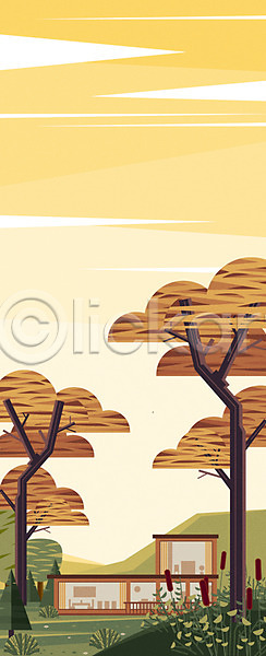 사람없음 AI(파일형식) 일러스트 가을(계절) 가을배경 강아지풀 건축 나무 단풍 백그라운드 숲속 자연 정원 주택 하늘