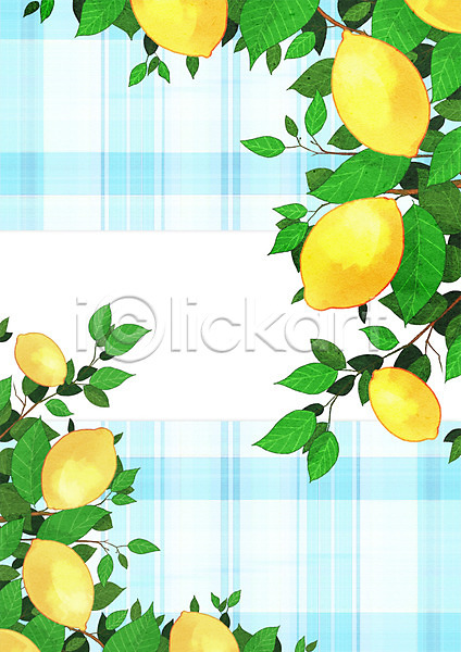 사람없음 PSD 일러스트 프레임일러스트 과일 나뭇잎 레몬 체크무늬 프레임