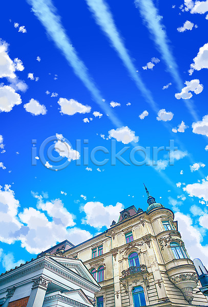 사람없음 PSD 일러스트 건물 건축양식 구름(자연) 백그라운드 애니메이션 하늘