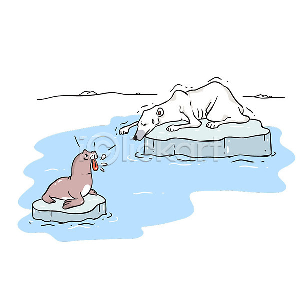 지구온난화 환경보전 환경오염 사람없음 AI(파일형식) 일러스트 물개 바다 북극곰 빙하 오염 자연보호