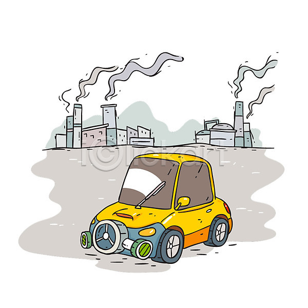 대기오염 매연 환경보전 환경오염 사람없음 AI(파일형식) 일러스트 공장 미세먼지 방독면 연기 오염 자동차 자연보호