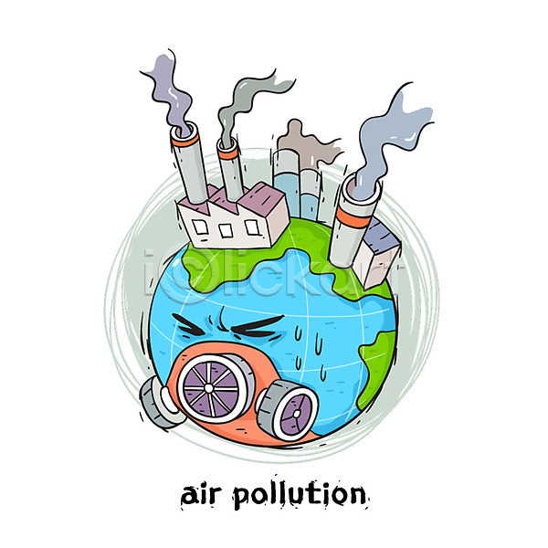 대기오염 매연 환경보전 환경오염 사람없음 AI(파일형식) 일러스트 공장 방독면 연기 오염 자연보호 지구 찡그림