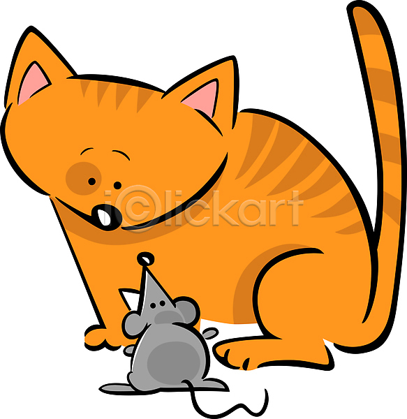 귀여움 사람없음 EPS 일러스트 해외이미지 고양이 마주보기 만화 주황색 쥐