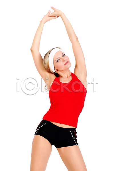 기쁨 행복 사람 여자 한명 JPG 포토 해외이미지 건강 고립 근육 라이프스타일 무게 미소(표정) 백그라운드 빨간색 신체 아령 요가 운동 운동화 웰빙 응시 이두근 파란색 파마 해외202004 흰색