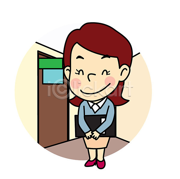 어린이 여자 한명 AI(파일형식) 일러스트 교사 교실 복도 직업체험 직업캐릭터 출석부 캐릭터