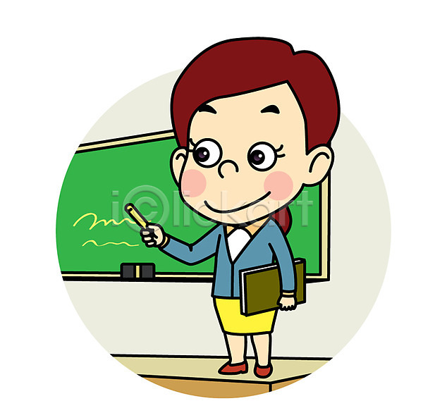 어린이 여자 한명 AI(파일형식) 일러스트 교사 분필 수업 직업체험 직업캐릭터 칠판 캐릭터