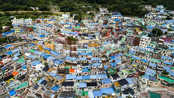 사람없음 JPG 포토 하이앵글 항공촬영 감천문화마을 마을 부산 알록달록 야외 오색 주간 주택 지붕 컬러풀 풍경(경치) 한국