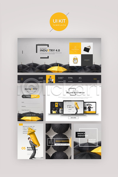30대 남자 성인 성인남자만 여러명 한국인 PSD 웹템플릿 템플릿 UI UI키트 노란색 디자인시안 로켓 비즈니스 비즈니스맨 우산 자명종 홈페이지