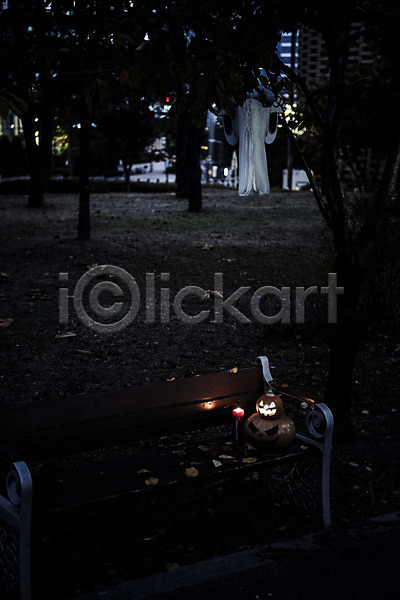 사람없음 JPG 아웃포커스 포토 공포 나무 벤치 빛 야간 야외 유령 잭오랜턴 촛불 할로윈