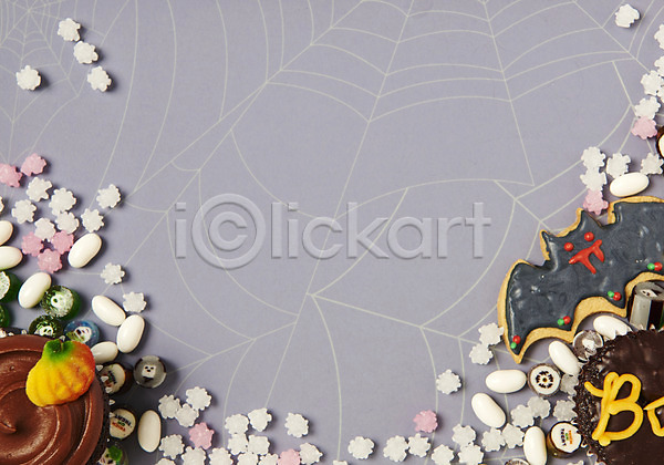 사람없음 JPG 포토 거미줄 별사탕(사탕) 사탕 스튜디오촬영 실내 컵케이크 쿠키 프레임 할로윈
