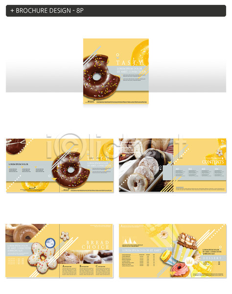 사람없음 INDD ZIP 인디자인 템플릿 다양 도넛 디저트 머핀 베이글 컵케이크 팜플렛